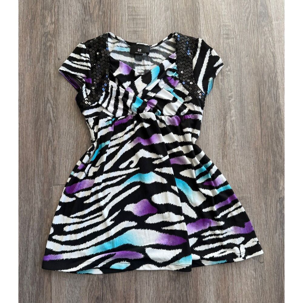 IZ Byer Y2K Zebra Print Sequin Shoulder Top